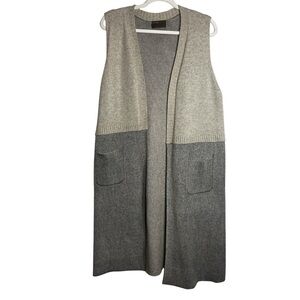 Kerisma Earth Tones Lagenlook Knit Sleeveless Open Front Cardigan Duster SZ S/M